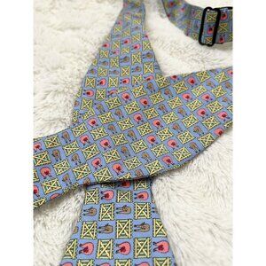 Peter Blair 100% Silk Bow Tie Farm Pigs Adjustable Blue Yellow Pink